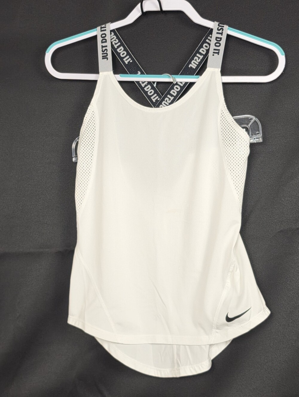 Nike Women's White Athletic Tank with 'Just Do It' Straps